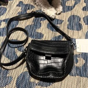 Black Textured Crossbody Bag with Adjustable Strap